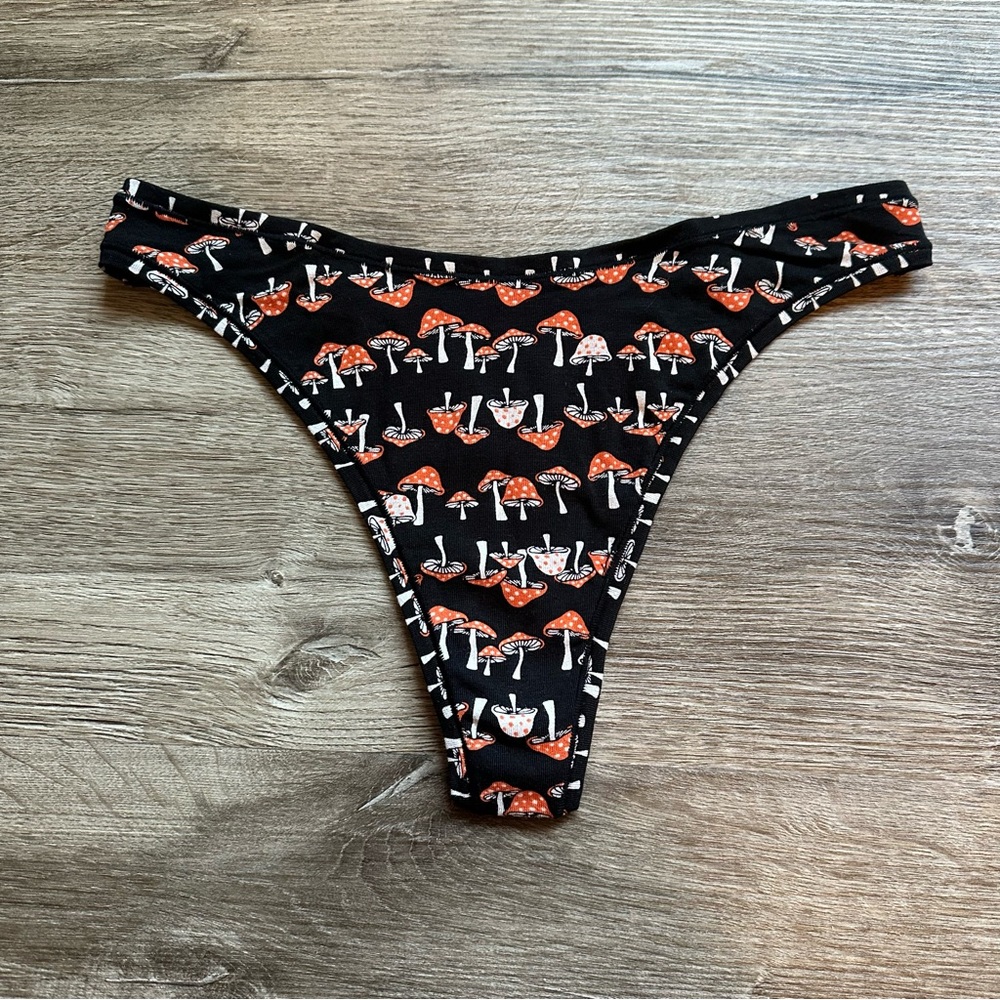 Victorias Secret Black Orange Mushroom Print Thong